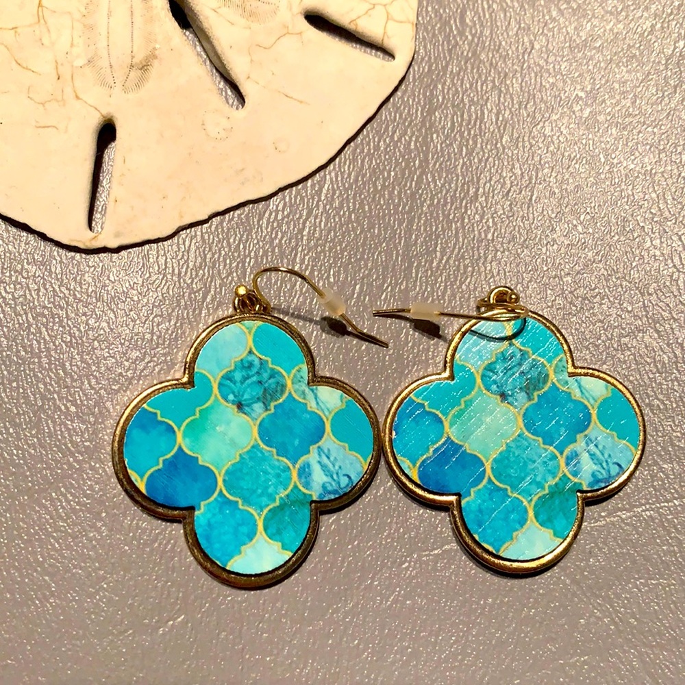 Teal green dangle earrings